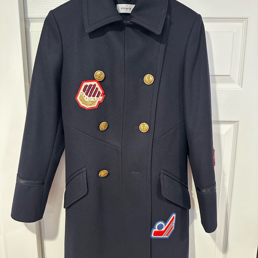 Coach Navy Peacoat with Gold Buttons and Patches